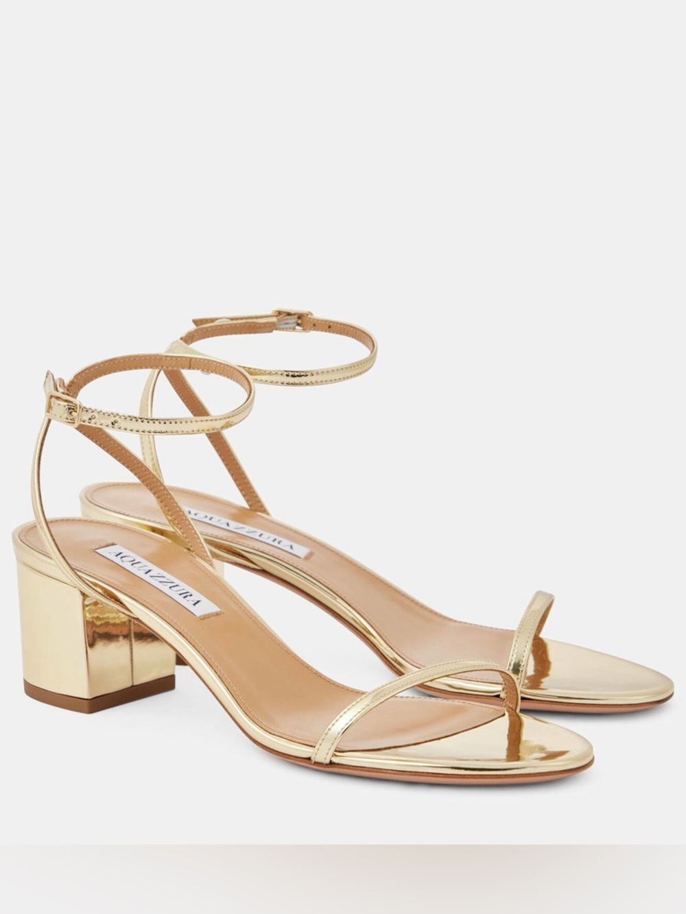 Aquazzura Olie 50 Gold Metallic Low Heel Leather Sandals NWT 40 IT